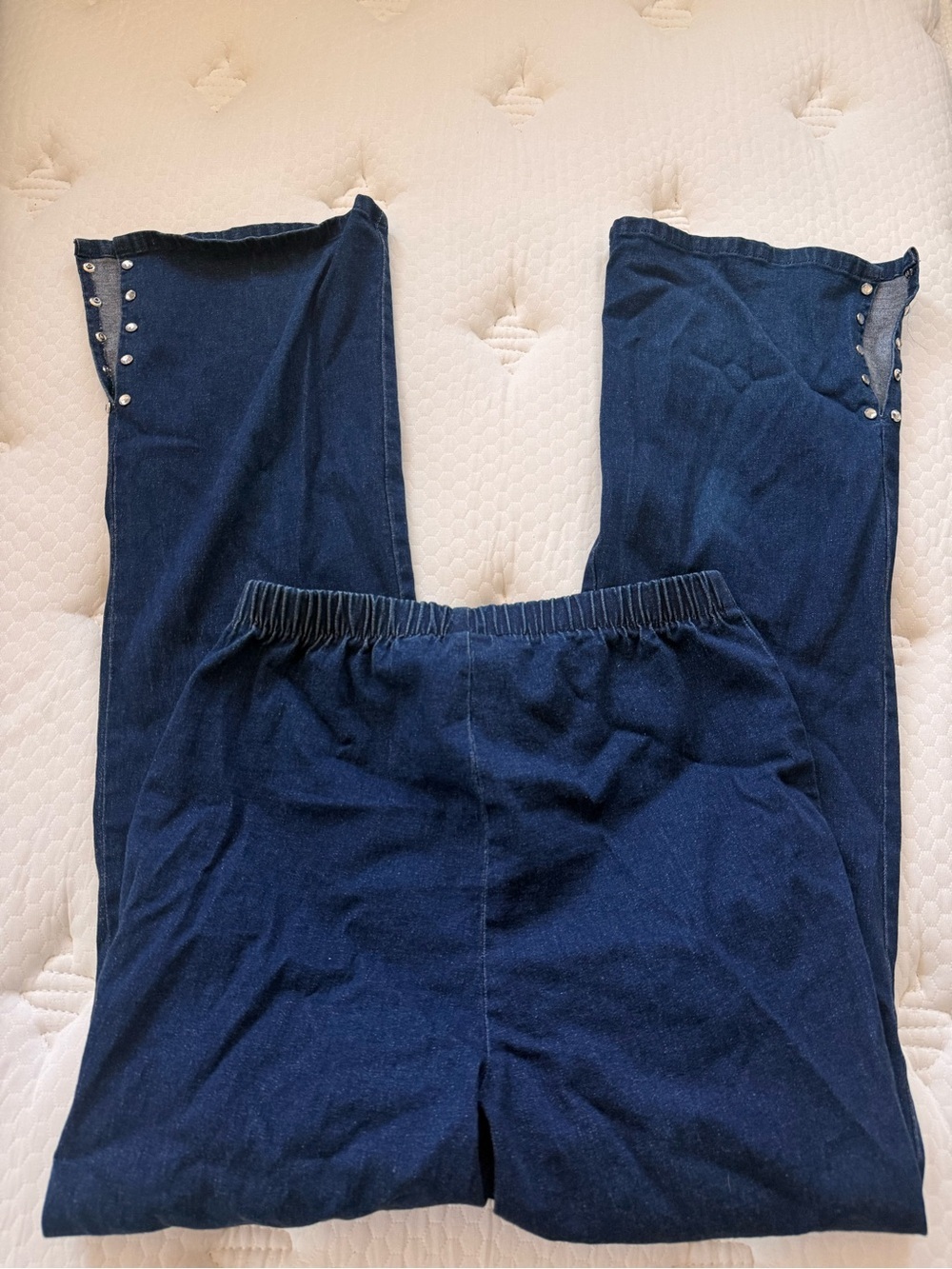 Quacker Factory Dark Blue Denim Elastic Waist Pants - Picture 1 of 5